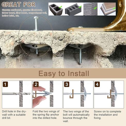 76 قطعة مسمار تبديل ومجموعة صواميل جناح 1/8 بوصة 3/16 بوصة 1/4 بوصة، 1/8 بوصة مولي بولت درايف مجوفة من الفولاذ المطلي بالزنك طقم مرساة جداري لتعليق الأشياء الثقيلة على الحوائط الجافة in Kuwait