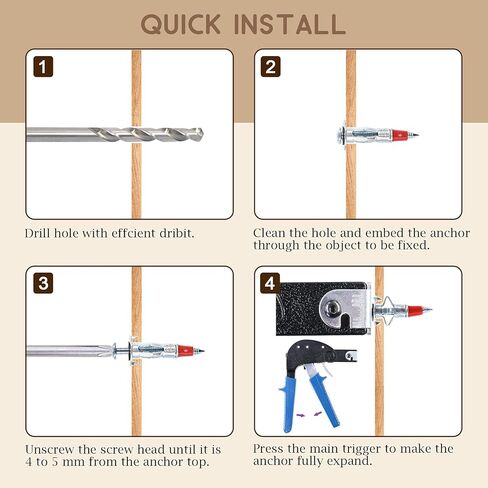 76 قطعة مسمار تبديل ومجموعة صواميل جناح 1/8 بوصة 3/16 بوصة 1/4 بوصة، 1/8 بوصة مولي بولت درايف مجوفة من الفولاذ المطلي بالزنك طقم مرساة جداري لتعليق الأشياء الثقيلة على الحوائط الجافة in Kuwait