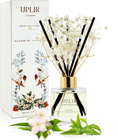 Flower Reed Diffuser with Jasmine & White Tea Essential Oil, 3.4 oz (100ml) - Elegant Home Fragrance Design for Home Decor, Living Room, Bathroom, Kitchen, Guest Room, Perfect Housewarming Gift in Saudi Arabia