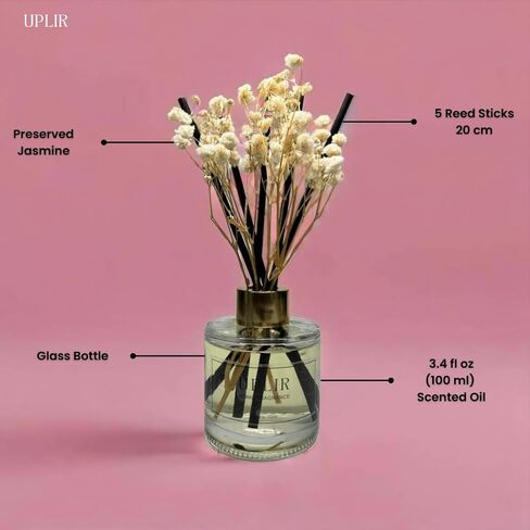 Flower Reed Diffuser with Jasmine & White Tea Essential Oil, 3.4 oz (100ml) - Elegant Home Fragrance Design for Home Decor, Living Room, Bathroom, Kitchen, Guest Room, Perfect Housewarming Gift in Saudi Arabia