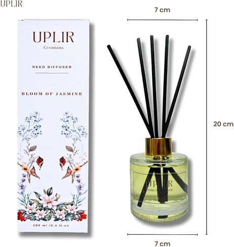 Flower Reed Diffuser with Jasmine & White Tea Essential Oil, 3.4 oz (100ml) - Elegant Home Fragrance Design for Home Decor, Living Room, Bathroom, Kitchen, Guest Room, Perfect Housewarming Gift in Saudi Arabia