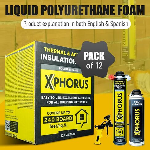 Spray Foam Insulation Kit - Polyurethane Spray Foam Heat Insulation & Acoustic Spray - Thermal, Sound Insulation - Coverage 240 Board Feet - Spray Gun & Gun Cleaner are Included - 12 Count in Saudi Arabia