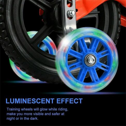 Training Wheels for Kids Bike, 1 Pair LED Flash Mute Bikes Training Wheels Children's Bicycle Adjustable Stabiliser Support Wheels for 12-20 Inch Kids Boy Girls Bikes, Including Components in Saudi Arabia