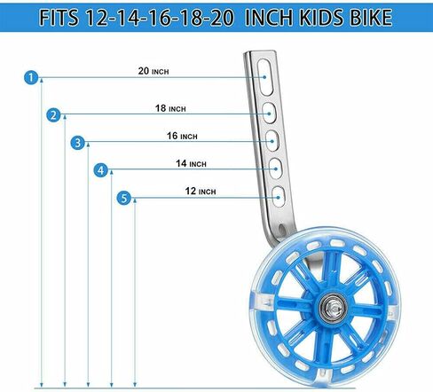 Training Wheels for Kids Bike, 1 Pair LED Flash Mute Bikes Training Wheels Children's Bicycle Adjustable Stabiliser Support Wheels for 12-20 Inch Kids Boy Girls Bikes, Including Components in Saudi Arabia