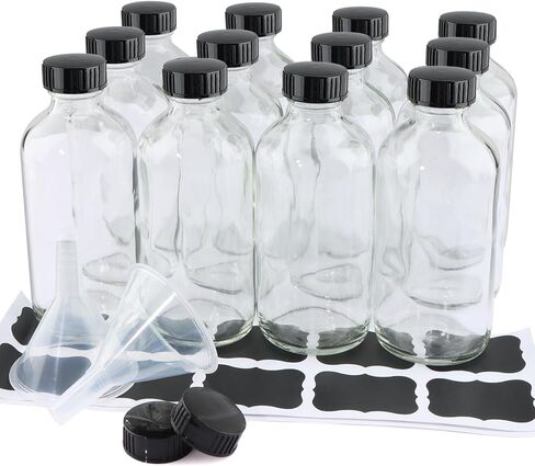 PINIWON 24 Pack 8 oz Amber Glass Bottles, 240ml Boston Round Sample Bottles with Black Poly Cone Caps, Labels and Funnels in Saudi Arabia