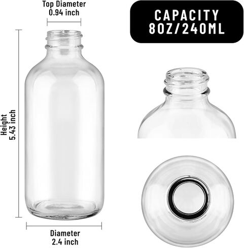 PINIWON 24 Pack 8 oz Amber Glass Bottles, 240ml Boston Round Sample Bottles with Black Poly Cone Caps, Labels and Funnels in Saudi Arabia