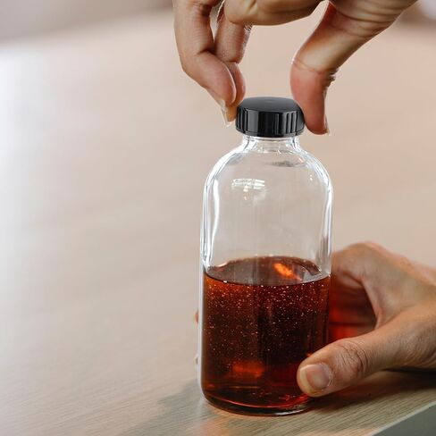 PINIWON 24 Pack 8 oz Amber Glass Bottles, 240ml Boston Round Sample Bottles with Black Poly Cone Caps, Labels and Funnels in Saudi Arabia
