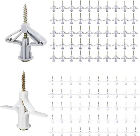 100 Set Drywall Anchor Kit Hollow-Wall Anchors with Screws for Plasterboard Drywall Gypsum Board (2 Styles) in Kuwait