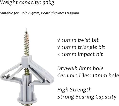 100 Set Drywall Anchor Kit Hollow-Wall Anchors with Screws for Plasterboard Drywall Gypsum Board (2 Styles) in Kuwait