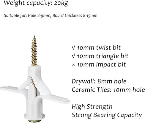 100 Set Drywall Anchor Kit Hollow-Wall Anchors with Screws for Plasterboard Drywall Gypsum Board (2 Styles) in Kuwait