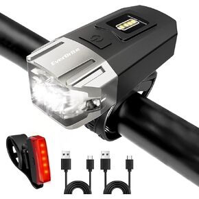 EverBrite Bike Lights for Night Riding, Rechargeable Bicycle Lights Front and Rear, 5+4 Light Modes, Bike Light Set with Charging Indicator, Waterproof Rotatable Headlight for Bike, Bike Accessories