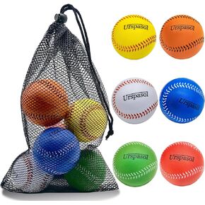 Urspasol Foam Baseballs 6-Pack Multi-Color Soft Baseball for Practice Safe Training Tballs Balls for All Ages Indoor Outdoor Play with Carrying Bag