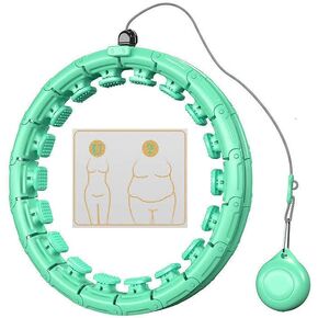 Smart Weighted Hula Hoop for Adults + Children, 24 Detachable Knots for Auto-Spinning Ball Weighted Hula Hoops, 2 in 1 Fitness Weight Loss + Massage. (Mint Green)