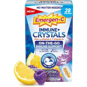 Emergen-C Immune Plus Crystals, On-The-Go Immune Support Supplement with Vitamin C, Vitamin D, B Vitamins, Zinc and Manganese, Berry Lemonade - 28 Stick Packs