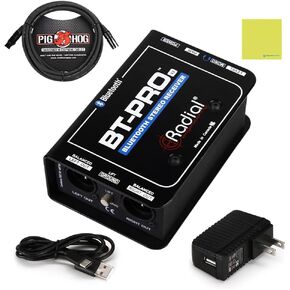 Radial BT-Pro V2 Stereo Bluetooth Direct Box Bundle with Pig Hog 10ft Microphone Cable and Liquid Audio Instrument Polishing Cloth - 2-Channel Active Direct Box and Bluetooth Receiver