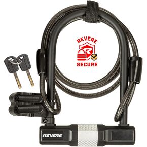 Revere USA Bicycle Keyed U-Lock with extra long cable. Heavy Duty Hardened Steel. Protect your Bike, e-Bike, Scooter or Motorcycle. includes 2 keys and Frame Mount. Anti-Mar Finish Ultimate Security.