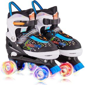 Adjustable Roller Skates for Girls and Boys, 4 Size Adjustable Toddler Roller Skates for Kids with All Wheels Light Up, Patines para Niñas Niños