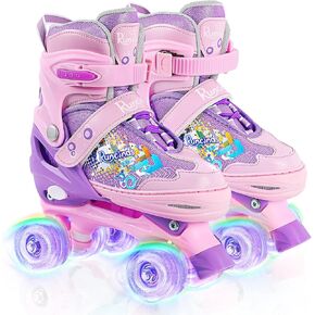 4 Size Adjustable Toddler Roller Skates for Girls with Light up Wheels, Kids Roller Skates for Beginners Outdoor Indoor