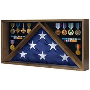 صندوق ظلال عسكري كبير، حافظة عرض صندوق الظل العسكري على الحائط مقاس 27.2 × 13 × 3.2 بوصة علم وحقيبة عرض ميدالية تناسب ميداليات شارات علم الدفن مقاس 5 × 9.5 بوصة in Kuwait