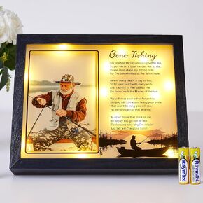 Sympathy Gift LED Memorial Shadow Box 10"x8" Gone Fishing Memorial Picture Frame Plaque, Remembrance Funeral Condolences Bereavement Grief Gifts for Loss of Loved One