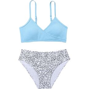 COZYEASE Girl's 2 Piece Swimsuit V-Neck High Waisted Bikini Set Beach Sport Bathing Suit