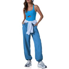 Cicy Bell Women's Workout Athletic Jumpsuits Activewear Onesies Yoga Running Cross Back Long Pants Romper with Pockets