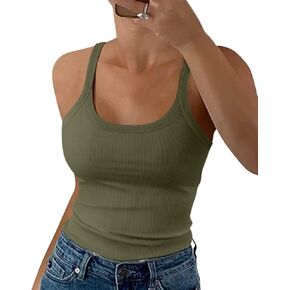 EADINVE Women Spaghetti Strap Scoop Neck Tank Tops Sleeveless Ribbed Fitted Camisole