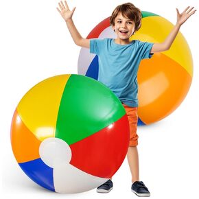 FUTUREPLUSX 2 قطعة كرات شاطئ كبيرة، كرات حمام سباحة قابلة للنفخ، كرات شاطئ PVC مقاس 42 بوصة، ألوان قوس قزح كلاسيكية للأطفال في الصيف وحفلات الشاطئ in Kuwait