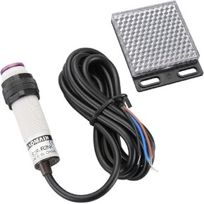 Baomain Photoelectric Sensor E3F-R2NK Retroreflective Optical Sensor Switch DC 10-30V NPN NO Sensing Distance 2m with Reflector Panel