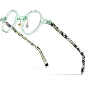 HEPIDEM Acetate Glasses Frame Men,Left Square Right Round Vintage Retro Optical Eyeglasses
