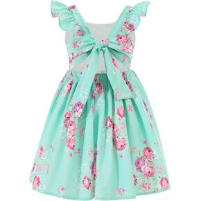 Flofallzique Floral Girls' Dress Summer Ruffle Flutter Sleeve Casual Tie Back Birtrhday Tea Party Toddler Boho Sundresses in Kuwait