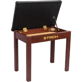 STRICH Piano Bench with Storage, Solid Wood Keyboard Bench Piano Bookcase Stool Chair Seat with Padded Cushion, Walnut Color
