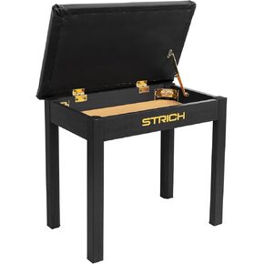 STRICH Piano Bench with Storage, Solid Wood Keyboard Bench Piano Bookcase Stool Chair Seat with Padded Cushion, Black
