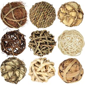 Kesywale 9pcs Rustic Decorative Balls for Centerpiece Bowls Vase Tray Fillers, 2.8 inch Assorted Wicker Rattan Balls Green Moss Orbs Spheres Home Table Decor (A)