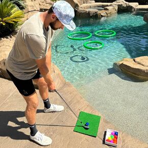 Floating Golf Green for Pool, Putting Turf Mat, Real Floating Golf Balls with Three Different Sized No Drifting Chipping Targets Game Set for Golfers