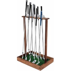 Golf Putter Stand, Hutigertech Wooden Golf Club Holder with Artificial Grass Mat, Holds 11 Clubs & 7 Golf Balls, Stand Floor Display Rack for Indoor Home Office Club Simulator