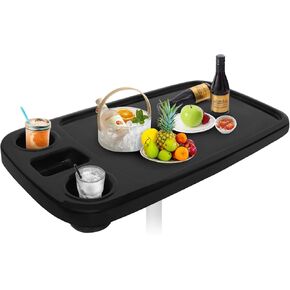 Removable Boat Table, 34X18 inch Rectangular Pontoon Boat Table Marine RV Table Top, Large Top with Built-in Cup Holders Phone Holder ABS Waterproof and Anti-Aging (Black)