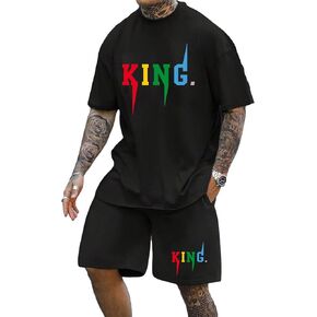 SOLY HUX Men's Letter Graphic Short Sleeve Tee and Drawstring Waist Track Shorts Set Casual 2 Piece Outfit