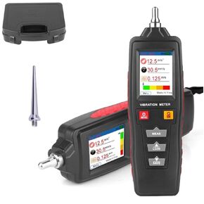 Digital Vibration Meter, Handheld Mechanical Vibration Meter, Acceleration/Velocity/Displacement Gauge Analyzer for Motor Engine Generator HVAC, 0.1~199.9m/s2, with 2 Probes