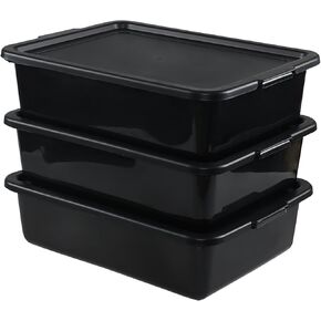 3 Pack 13 L Food Service Bus Tubs with Lids, Commercial Utility Bus Box, Black