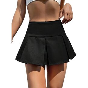 WDIRARA Women's Pleated Mini Skirt Zipper Back A Line Skirts Solid Flared Hem Ruffle Short Skirts