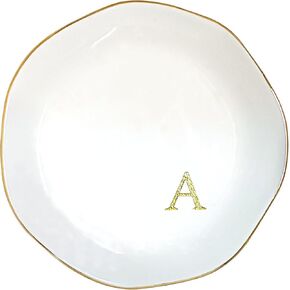 Jewelry Dish Holder with Initial Letters Ceramic Jewelry Tray, Decorative Trinket Dish for Rings Earrings Birthday Mother's Day for Women (Letter A)
