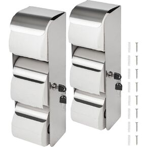 2Pcs Commercial Toilet Paper Holder Toilet Tissue Dispenser with Lock- 3 Roll Stainless Steel Toilet Paper Dispenser Wall Mount- Double Roll Toilet Tissue Holder for Bathroom/Restroom