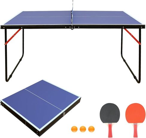 Table Tennis Table Midsize Foldable & Portable Ping Pong Table Set with Net and 2 Ping Pong Paddles for Indoor Outdoor Game in Kuwait