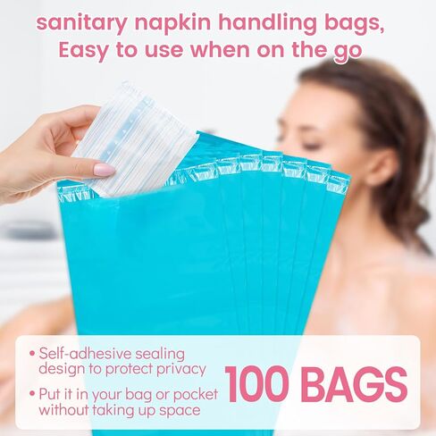أكياس التخلص من المناديل الصحية، 100 قطعة من أكياس التخلص الشخصية الأنثوية ذاتية اللصق لمنتجات النظافة النسائية، السدادات القطنية، الفوط الصحية، المناديل، بطانات اللباس الداخلي in Kuwait