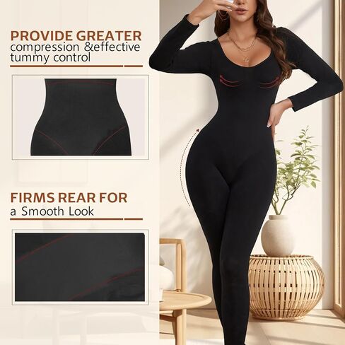 بدلة يوجا للسيدات من Takusun بأكمام طويلة ملابس داخلية للتمرين بطول كامل ملابس داخلية برقبة مربعة قطعة واحدة رومبير in Kuwait