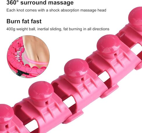 Smart Adjustable Hoop, 24 Knots Fitness with 360° Massage Head, 2 in 1 Detachable Abdominal Fitness and Massage for Beginners and Professionals MHG05, Pink in Kuwait