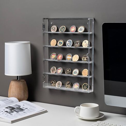 حافظة عرض لهواة جمع العملات المعدنية مقاس 11 × 15 من MyGift، صندوق ظلال معلق من الأكريليك الشفاف الممتاز مثبت على الحائط بسمك 8 مم مع إغلاق مغناطيسي وصواني قابلة للإزالة in Saudi Arabia