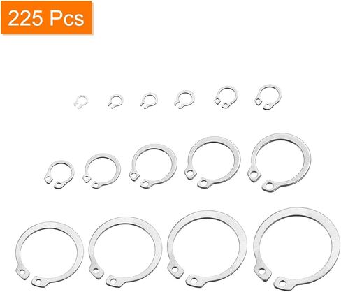 uxcell 225 Pcs External Retaining Rings, 15 Sizes 304 Stainless Steel External Circlip Snap Rings Assortment Kits Round Wire Snap Rings for Valves Electrical Appliances in Saudi Arabia