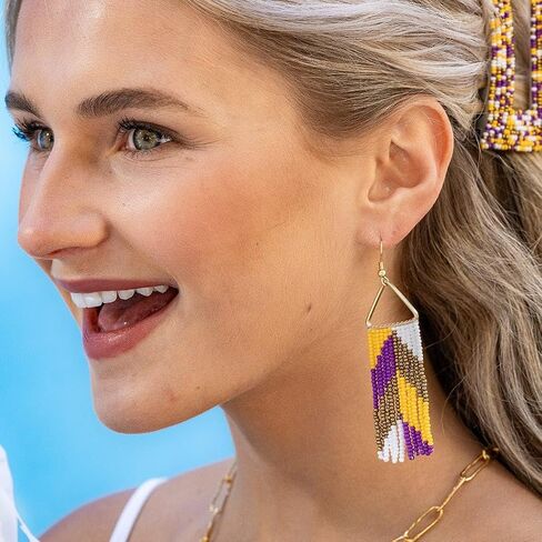 INK+ALLOY Game Day Earrings for Women, Beaded Fringe Earrings for Sports Fans, Handmade Jewelry for College Students, Alumni, Teachers, Team Gifts in Saudi Arabia